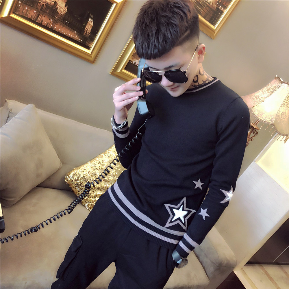 毛衣男社会小伙_2018秋冬韩版修身毛衣男社会精神小伙潮流针织衫网红