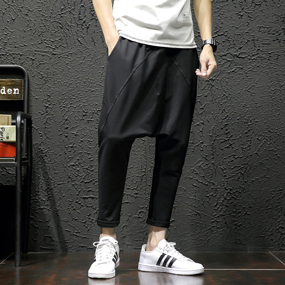 男休闲跨裤_大裆裤男吊裆裤哈伦裤跨裤飞鼠裤嘻哈街舞裤子宽松休闲