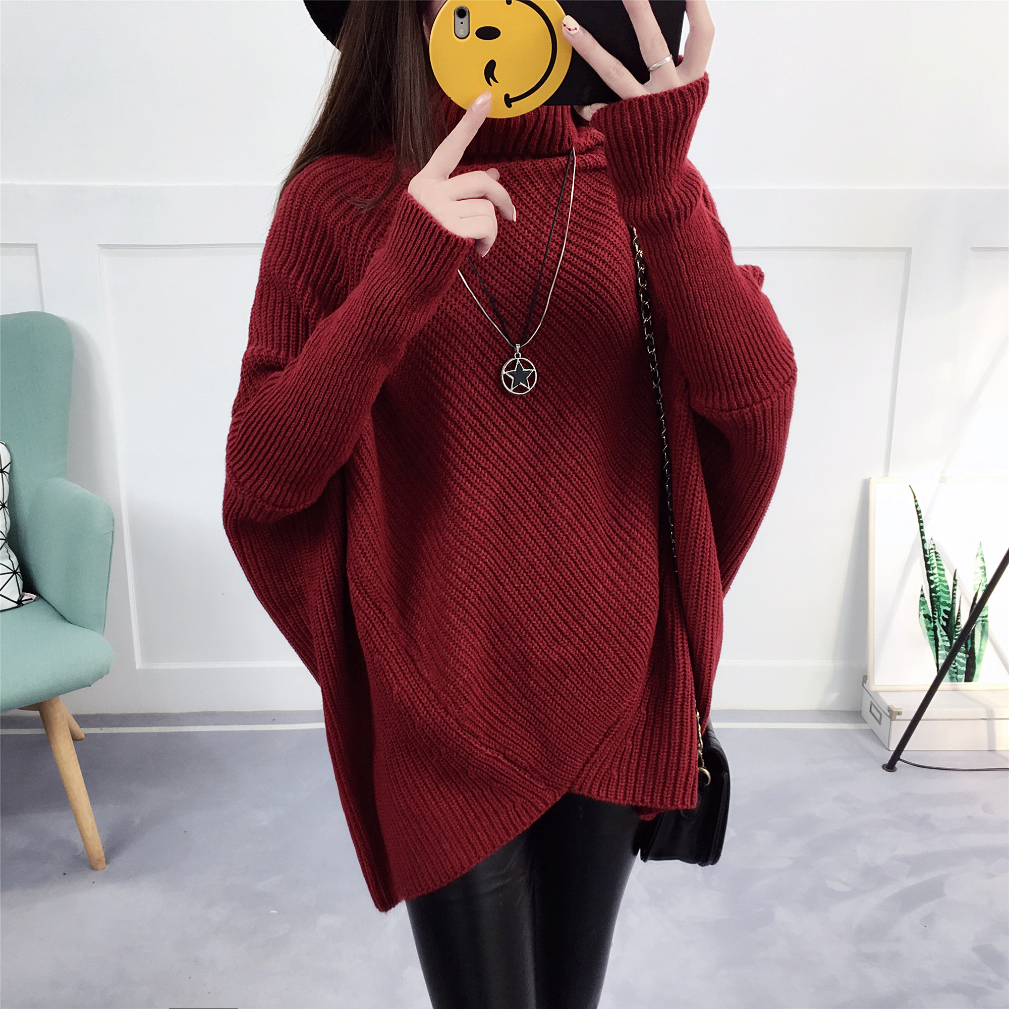 蝙蝠衫外套女冬 中长款