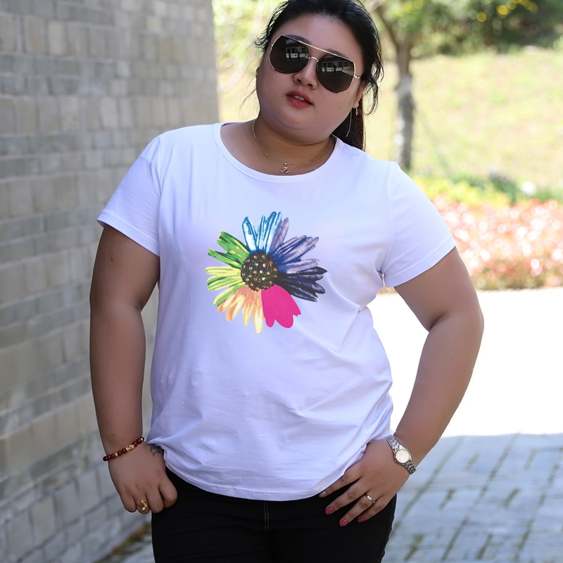 肥加大码女t恤短袖纯棉胖mm200斤宽松打底衫胖子遮肚显瘦体恤衫优惠券