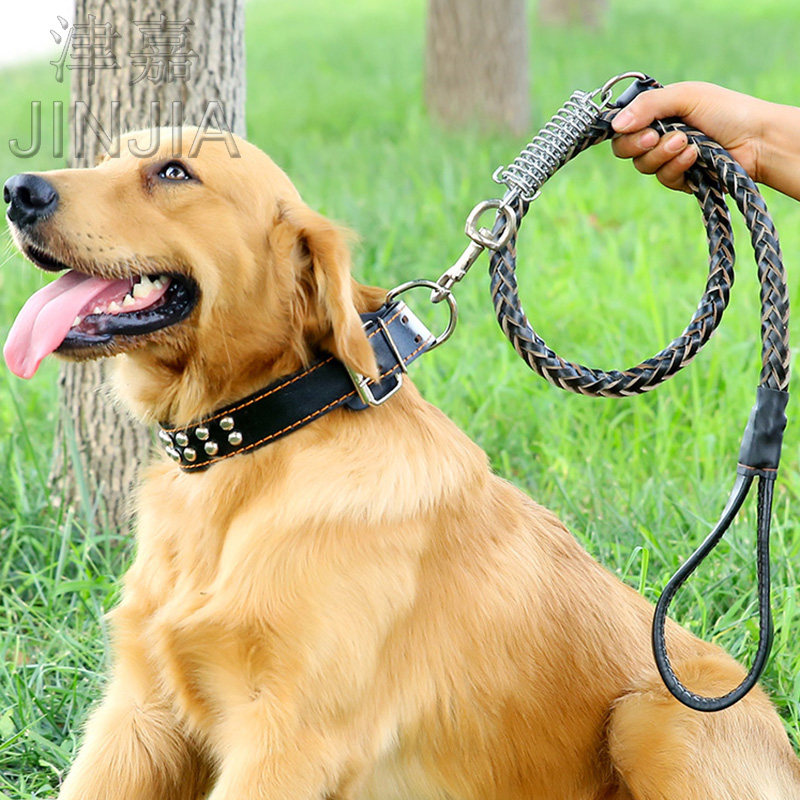 防爆冲牛皮狗链子中型犬大型犬狗绳狗项圈牵引绳金毛萨摩德牧用品