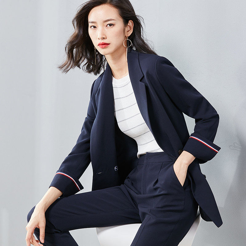 西装西裤两件套_梵希蔓西服套装女时尚2018秋季新款职业小西装外套