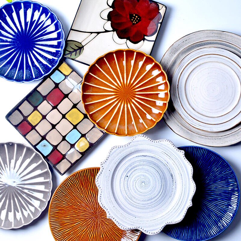陶瓷盘子创意_菜盘子个性家用陶瓷餐盘釉下彩手绘平盘彩色盘子创意