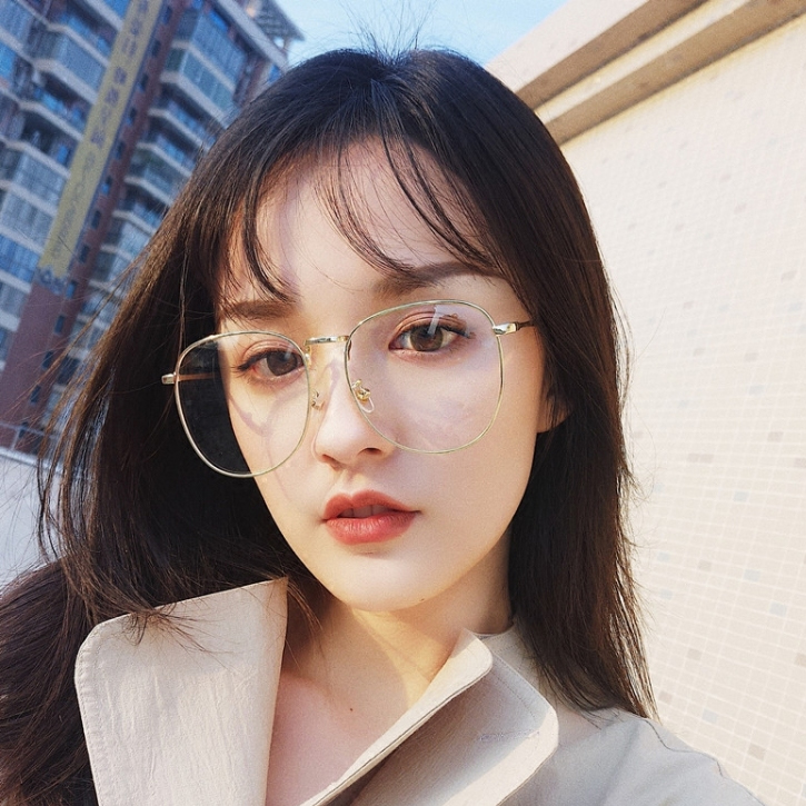 圆镜框女复古可配近视_费启鸣同款复古眼镜框架金属圆框近视金色大框