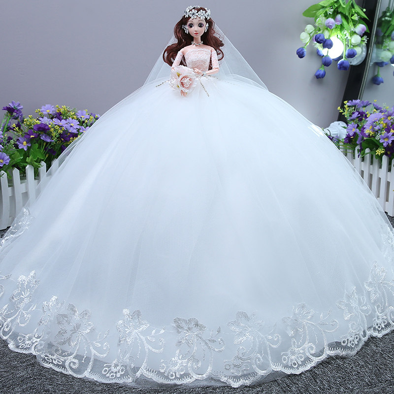 一折芭比娃娃婚纱单个_兰黛芙妮芭比婚纱套装大礼盒女孩公主仿真单个