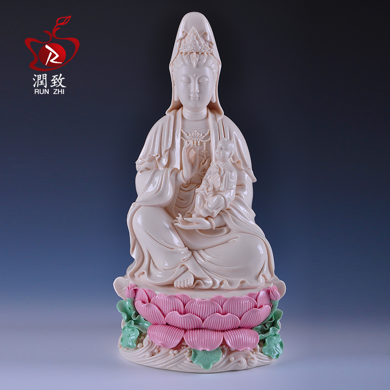 戴玉堂陶瓷釉下彩观世音菩萨像送子求子观音佛像居家供奉家用摆件