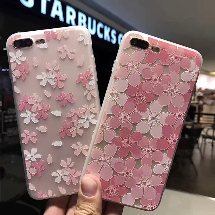桃花樱花iphone7 6s手机壳苹果6plus超薄全包软胶保护套女款外壳