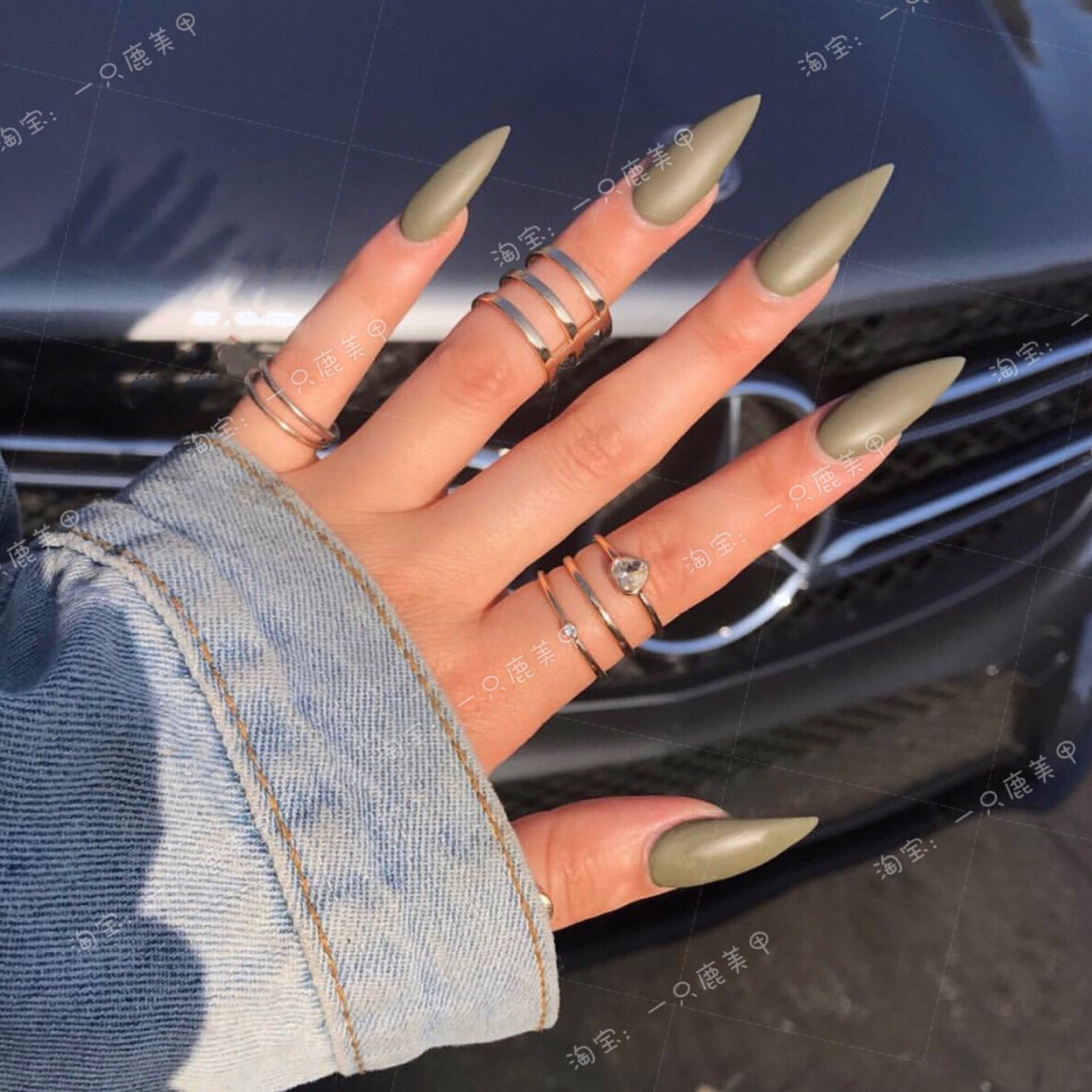 磨砂美甲成品甲片 豆沙色_一只鹿/ins欧美长款尖头穿戴甲 光疗美甲