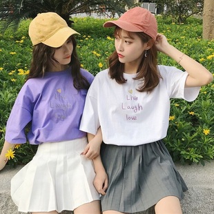 夏装2018新款宽松t恤女短袖 韩范闺蜜装潮佛系少女衣服街拍款女装