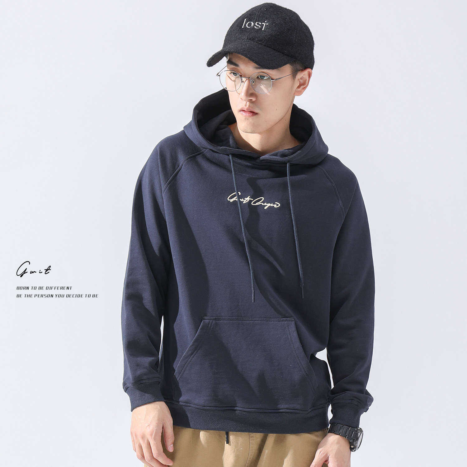 热销纯色卫衣男连帽