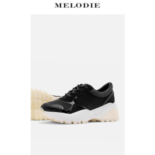 melodie/麦露迪女鞋2018秋季新款真皮深口拼接圆头系带休闲老爹鞋