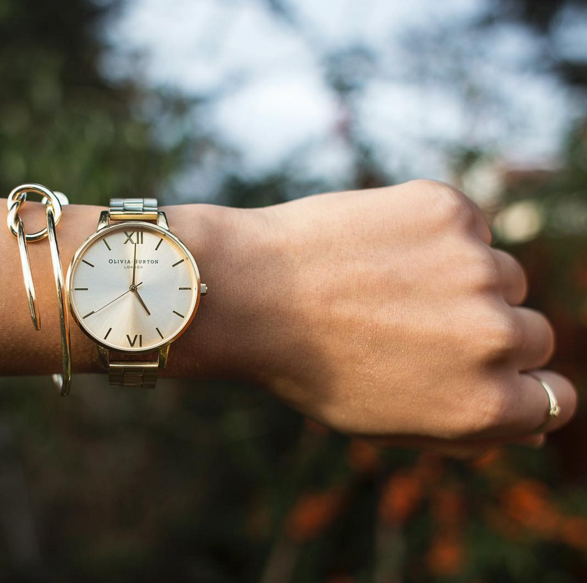 现货 英国代购 olivia burton 复古金色金属表链38mm表盘女士手表