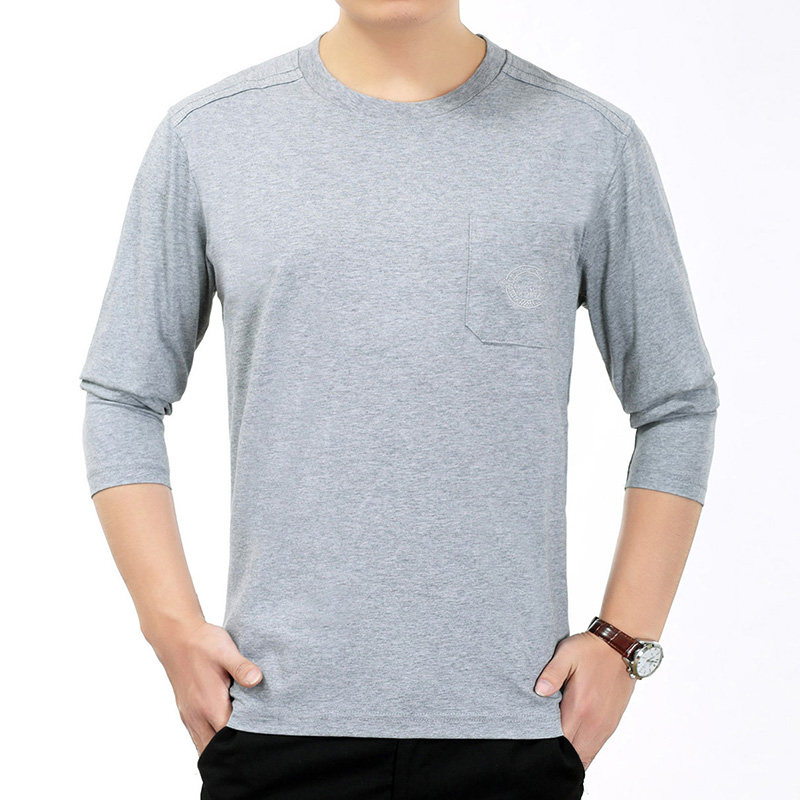 薄款男士长袖t恤中老年男装全棉宽松休闲体恤加肥大码男汗衫优惠券