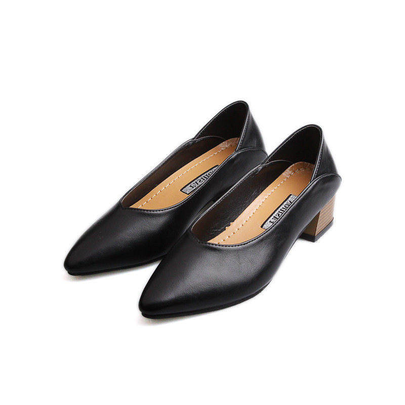 粗跟奶奶鞋女2018秋季新款复古包头浅口尖头韩版时尚舒适中跟单鞋