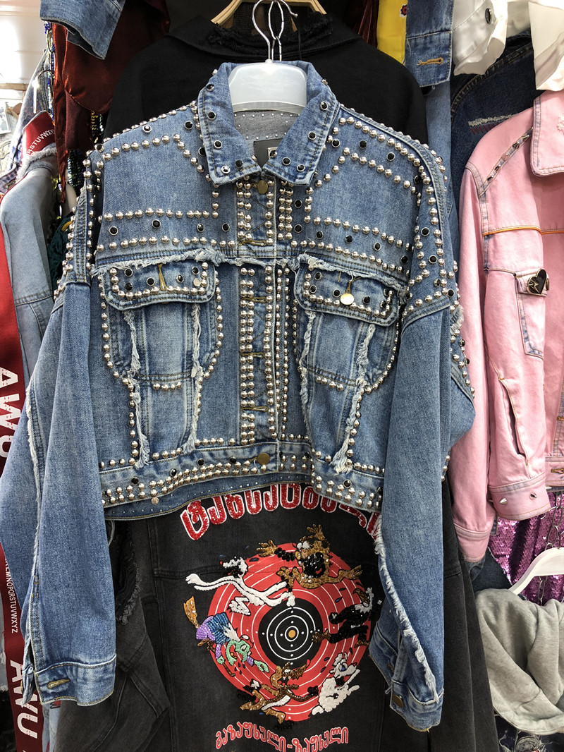 欧洲站时尚宽松夹克秋新款重工柳丁短款毛边牛仔外套女bf风潮优惠券