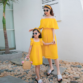 亲子装夏装2018母女装新款韩国荷叶边母女裙