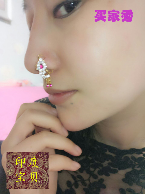 印度进口超闪bling水钻派对女士鼻夹环钉无需洞假婚礼表演舞台美
