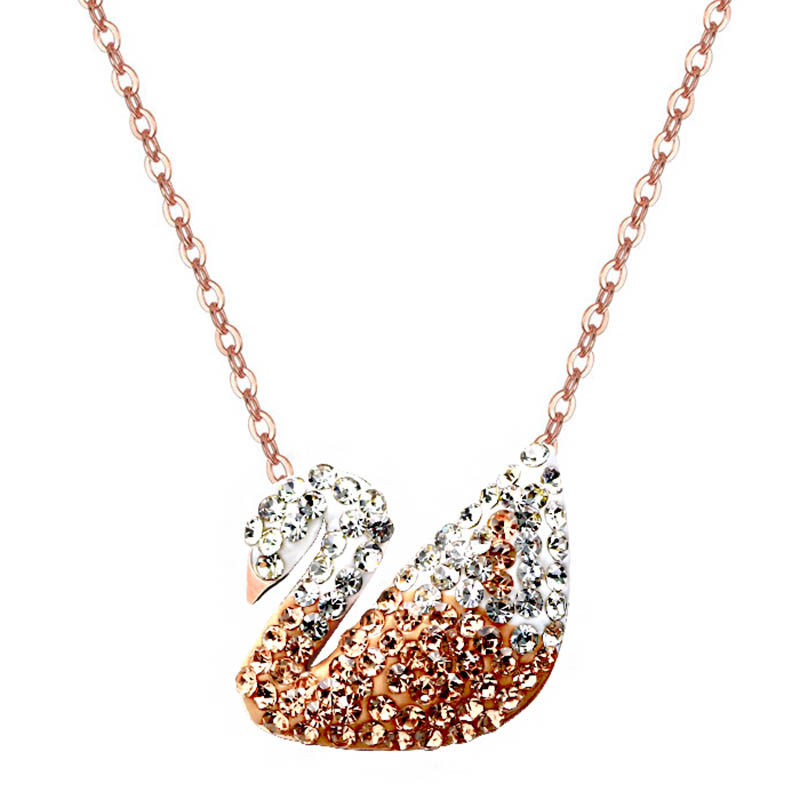 韩国时尚镀18k金渐变天鹅项链女 日韩气质短款吊坠彩金装饰锁骨链