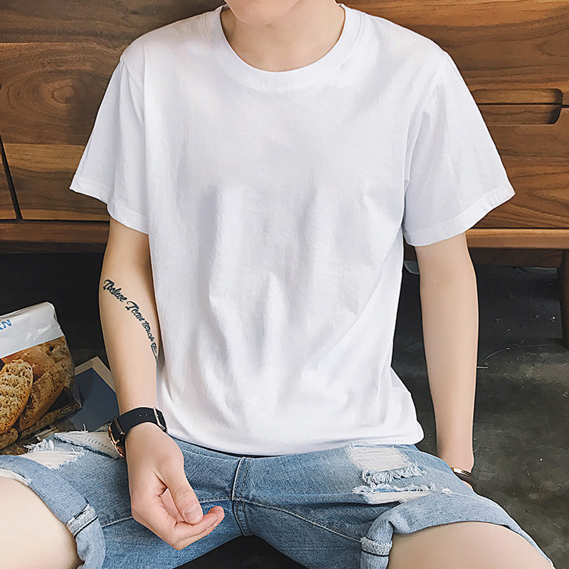 韩国网衣服_男生白色t恤短袖男宽松韩国ulzzang纯白ins丅恤网红t桖小