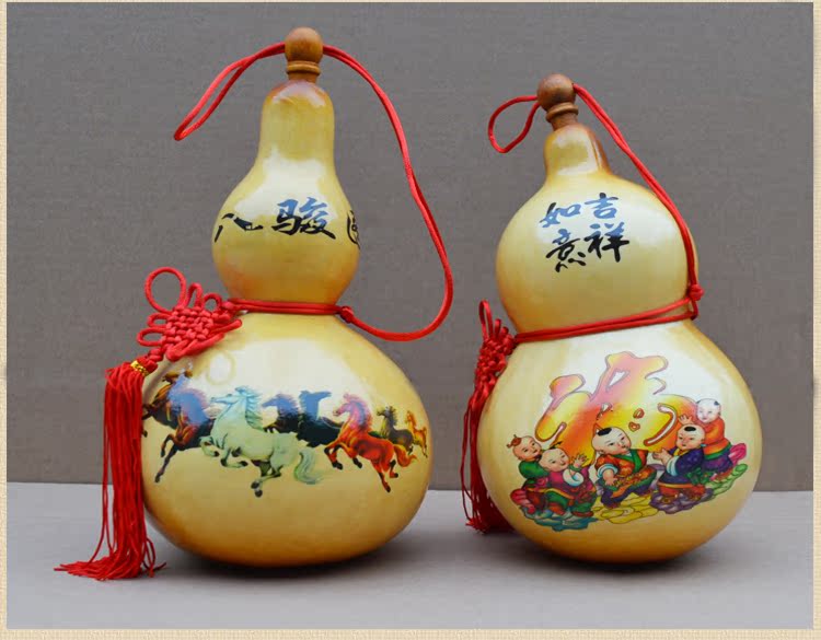 天然贴画葫芦大中号 多种图案选购 八卦风水葫芦招财辟邪摆件葫芦