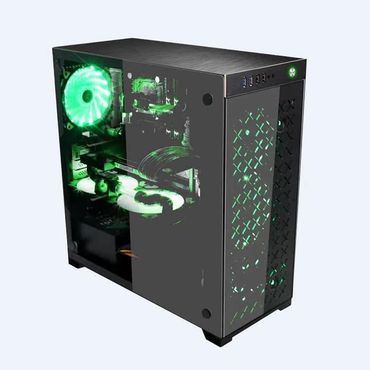 in win 迎广805 全铝合金 全透 钢化玻璃 atx 机箱 黑金usb3.