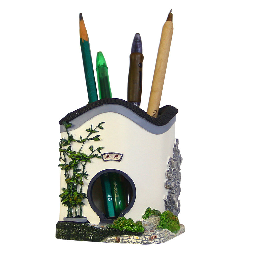 古时候园林古建筑创意笔筒 原创收纳实用摆件 送同学可爱复古文具
