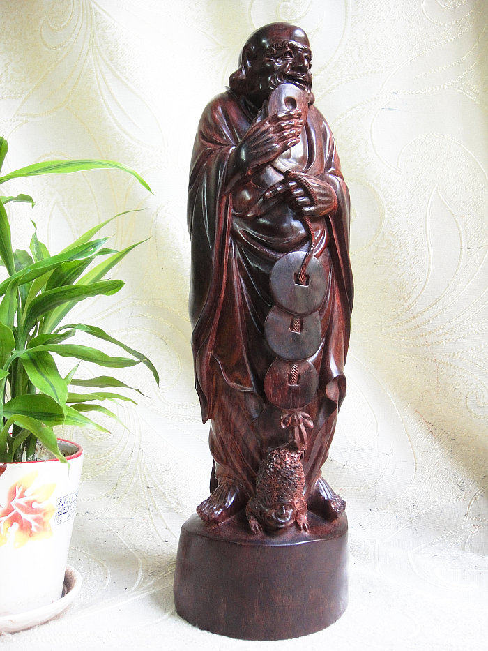 小叶紫檀戏蟾罗汉木雕件工艺品 木檀世家紫檀金蝉子佛像立像摆件