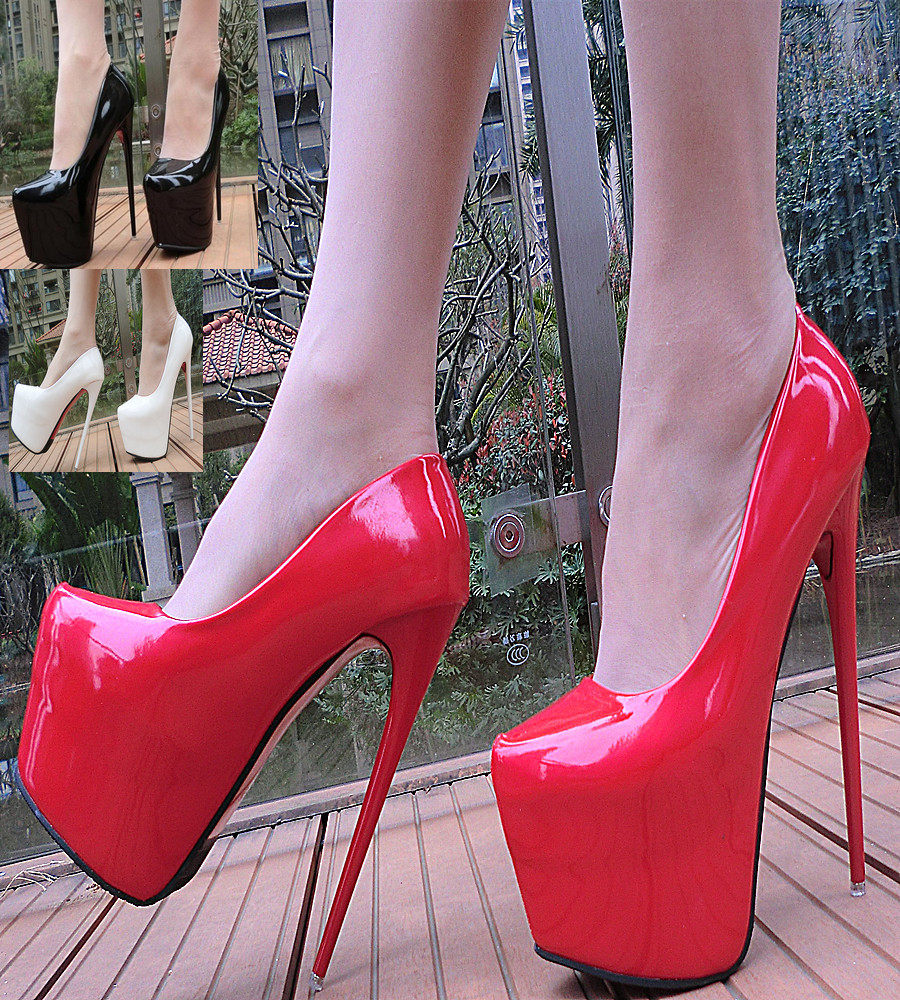 婚鞋防水台红色_恨天高17cm超高跟红色漆皮防水台细跟夜店性感走秀单