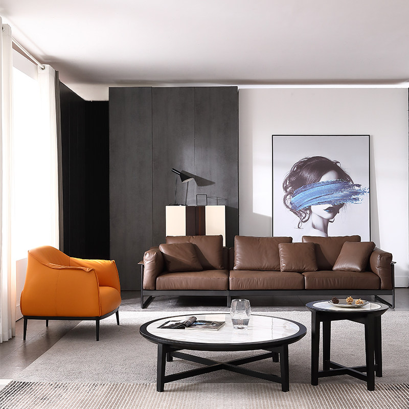 真皮沙发头层牛皮客厅现代组合三位轻奢极简家具芈家华意空间沙发