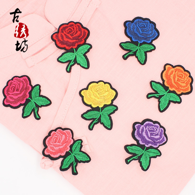 绣花贴片 刺绣_玫瑰花朵布贴衣服贴布补丁贴花图案绣花贴片补衣服洞贴