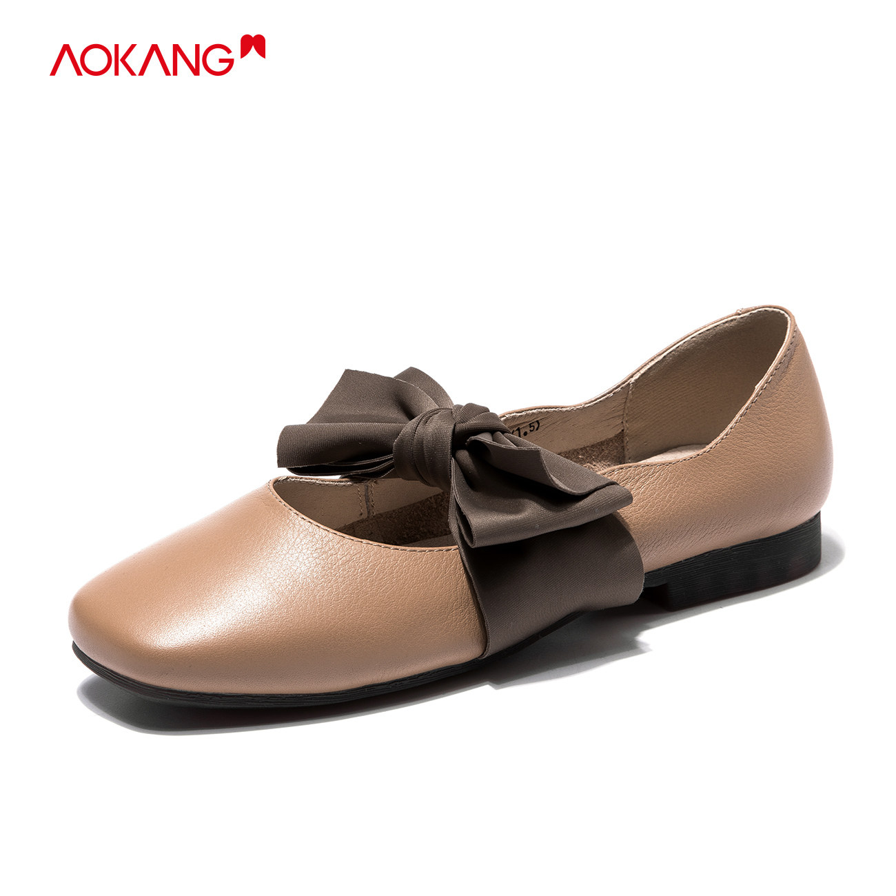 奥康皮鞋女 平底_奥康女鞋真皮鞋正品牌子黑色驼色米色蝴蝶结瓢鞋方头