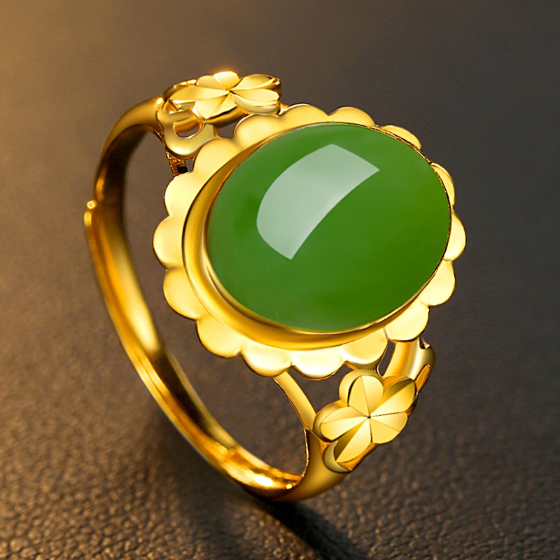 一折金镶玉戒指