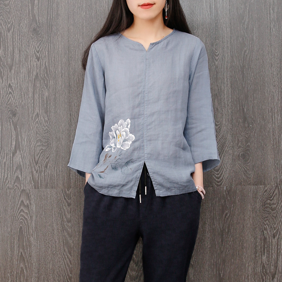 棉麻上衣女夏装2017新款韩版百搭宽松韩范短款衣服丅t恤女装短袖