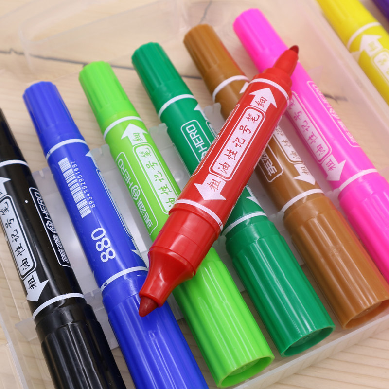 彩色大头笔_包邮英雄880油性彩色记号笔大头笔马克笔12色/24色绘画粗