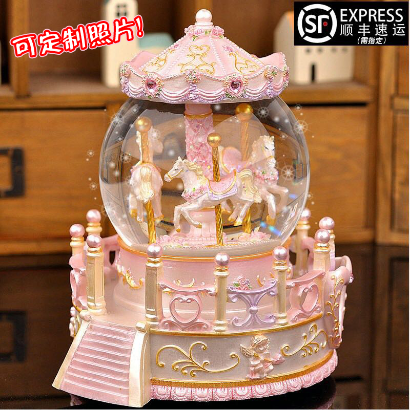旋转木马水晶球音乐盒天空之城八音盒diy送女生儿童女孩生日礼物