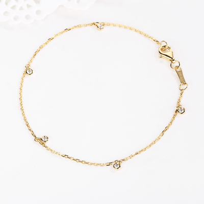 宝石矿工 18k黄金小清新钻石手链 10分简约时尚圆钻手链