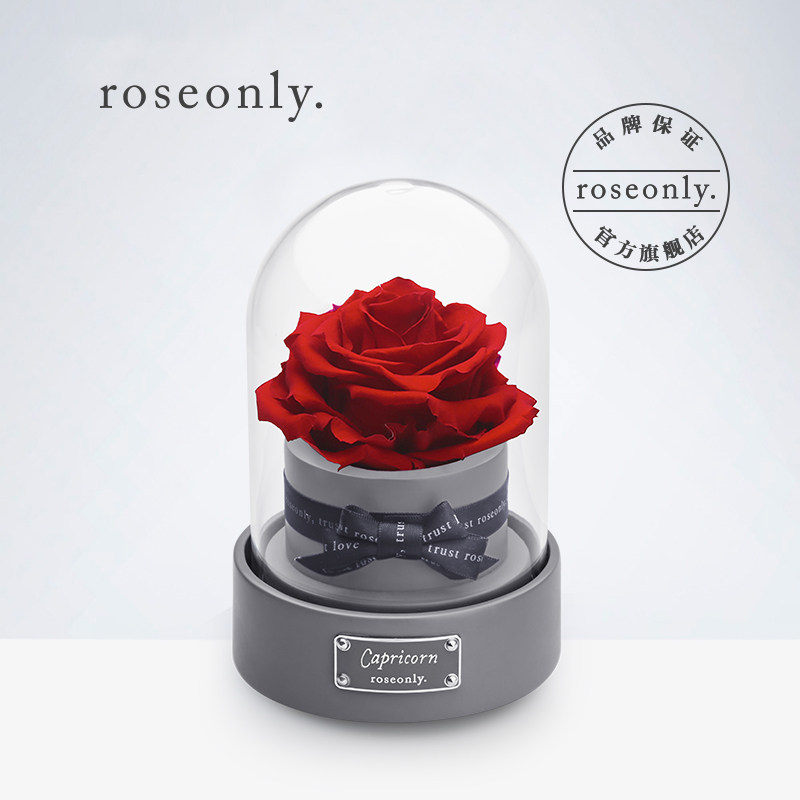 进口七彩rose玫瑰永生花音乐盒永生玫瑰玻璃罩七夕情人节生日礼物
