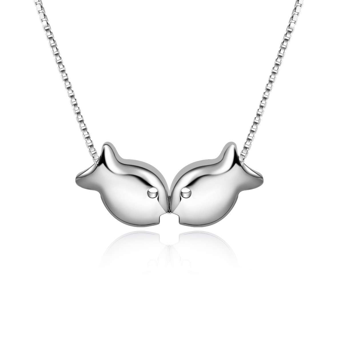 925纯银饰项链原创时尚亲嘴鱼吊坠 女款锁骨七夕情人节礼物送女友