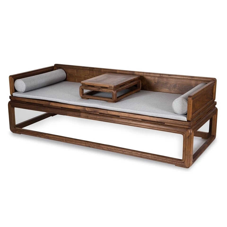 罗汉床 新中式_禅意新中式实木罗汉床榆木休闲单双人床客厅沙发床榻黑