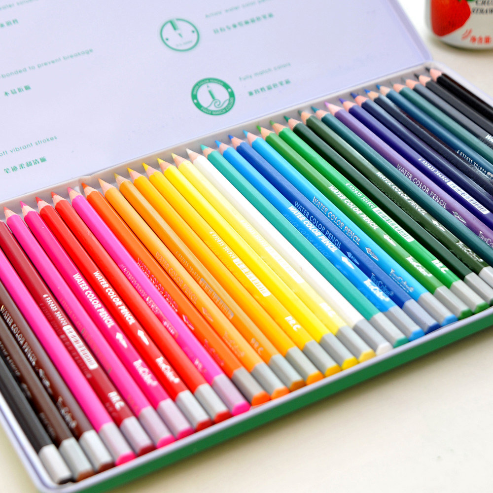 水溶性彩色铅笔24色36色48色素描彩铅专业手绘彩笔可溶性画笔