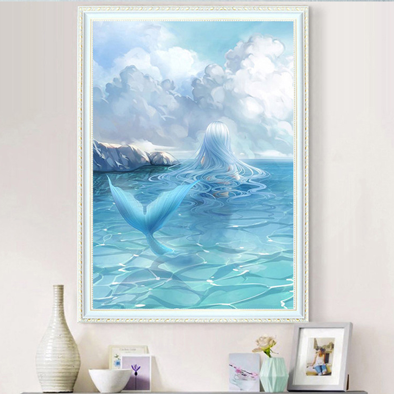 贴钻十字绣 客厅 简约现代_5d钻石画满钻石绣美人鱼客厅卧室贴钻十字