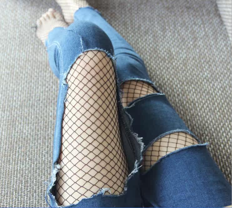 网袜连裤袜女防勾丝韩国网袜牛仔裤连袜裤黑色网格丝袜鱼网袜子优惠券