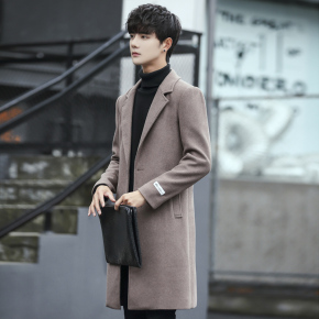 华晨宇同款高个子中长款呢料风衣男纯色社会