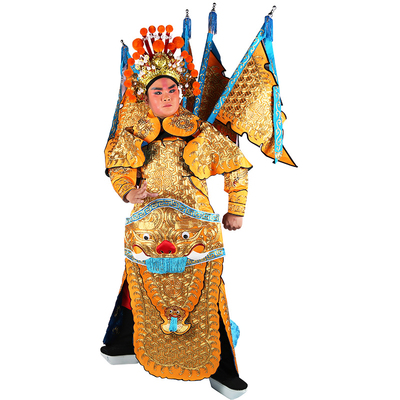 京剧全金虎头大缎男靠戏曲高档武生武将靠旗服装社火男靠服装