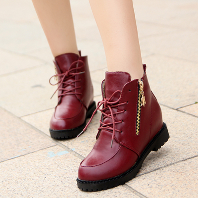 清仓大东女短靴平跟圆头系带靴子女平底靴低跟休闲单靴秋冬女鞋
