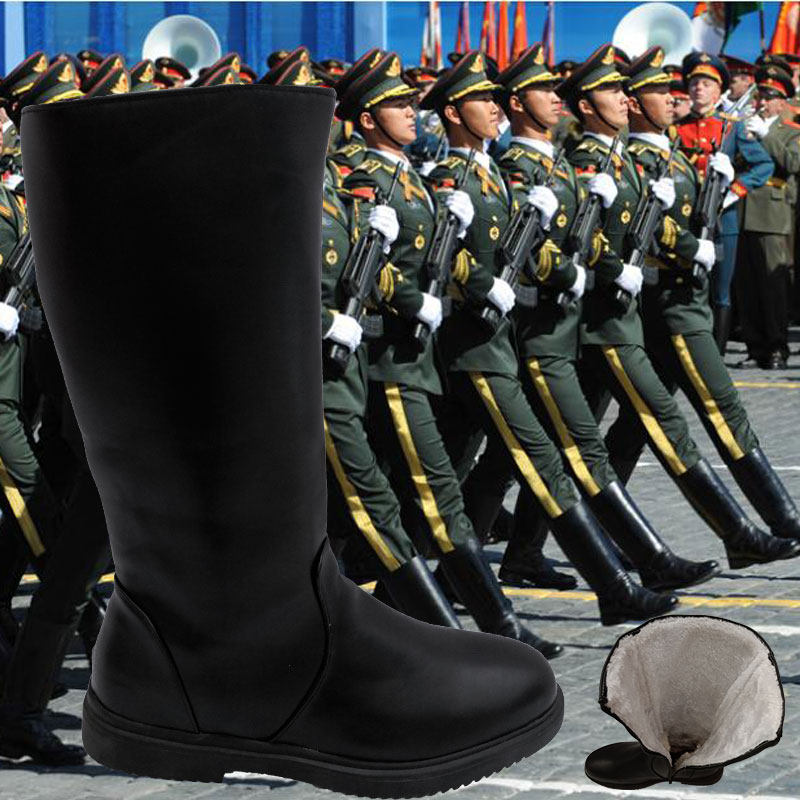 男士长筒靴子_国旗班仪仗队阅兵军官靴骑马靴男士高筒蒙古皮靴子长筒