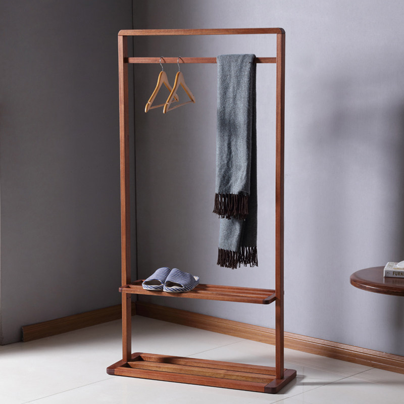 实木衣帽架落地原木挂衣架北欧简约中式客厅卧室内胡桃置物衣鞋架