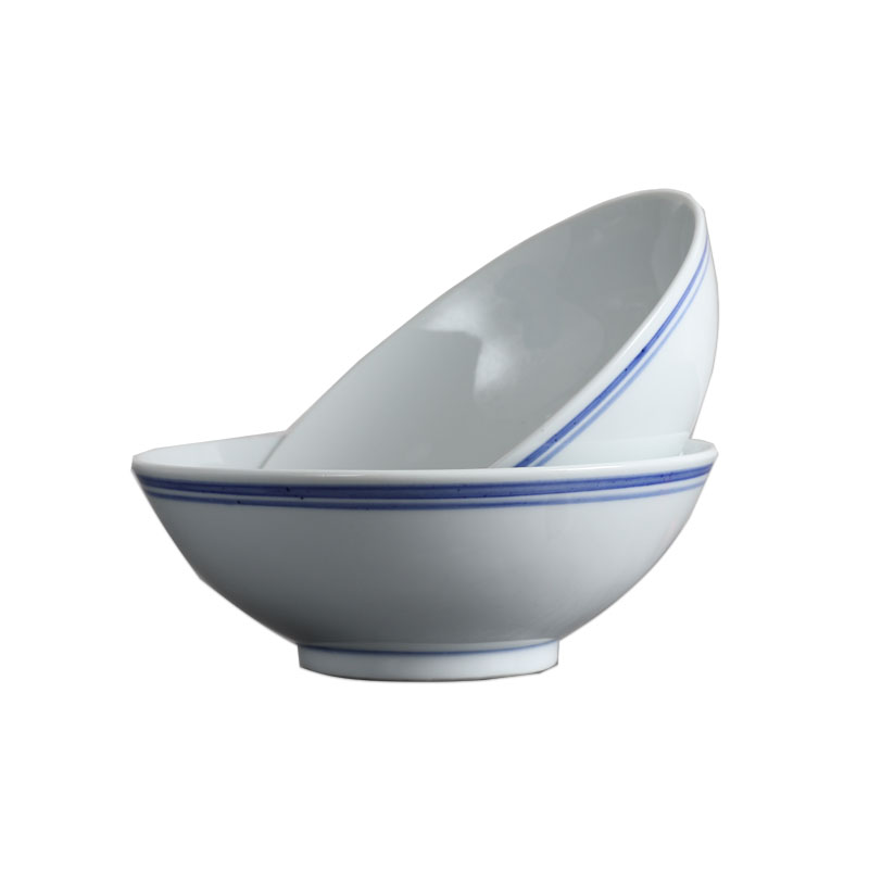 简约系列中式陶瓷餐具景德镇老式白瓷蓝边碗