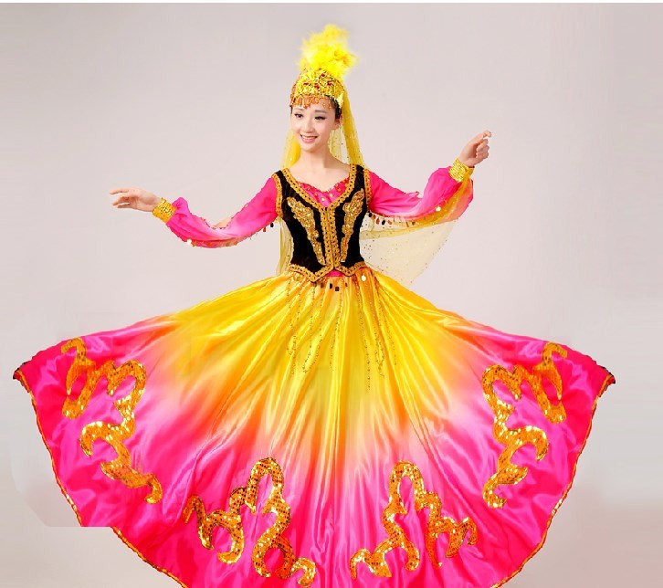 新疆舞蹈服长裙成人大摆裙民族舞开场舞服装维吾儿族舞蹈演出服女