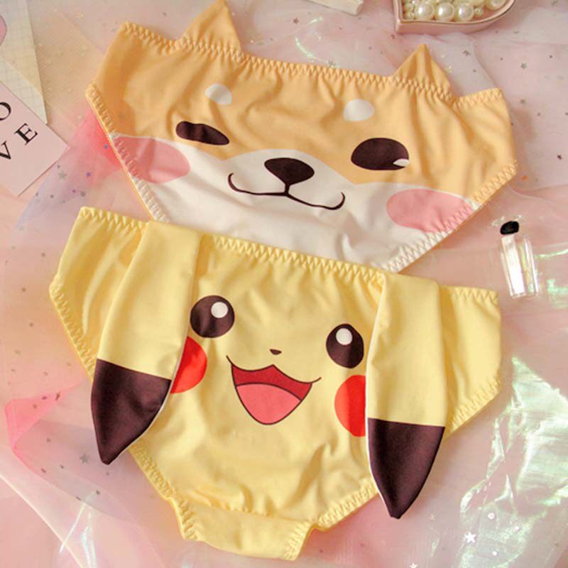 内裤女牛奶丝_日系日本动漫cos可爱皮卡丘柴犬立体耳朵牛奶丝内裤少女